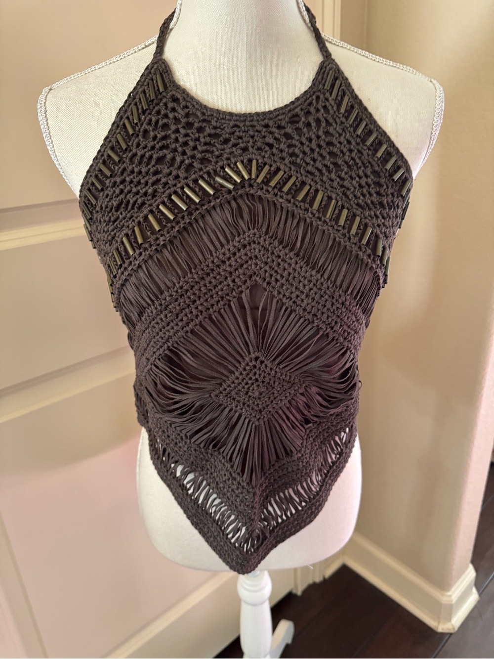 Valentino Roma Vintage Dark Brown Crochet Halter